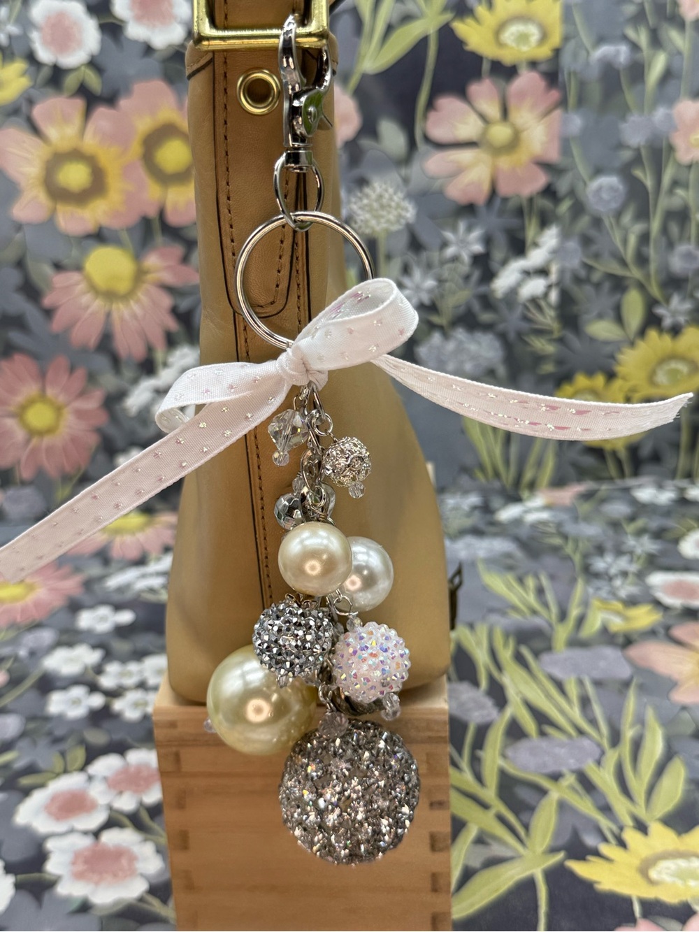 Adorned Crown Jewelry purse bag charm keychain rhinestone pearl
Cha cha bauble